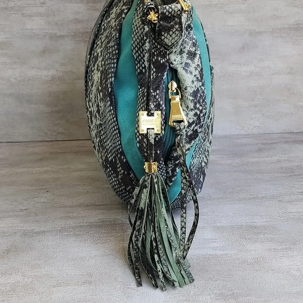 Aimee Kestenberg Tuscany Hobo Purse Shoulder Bag Suede Animal Print Leather